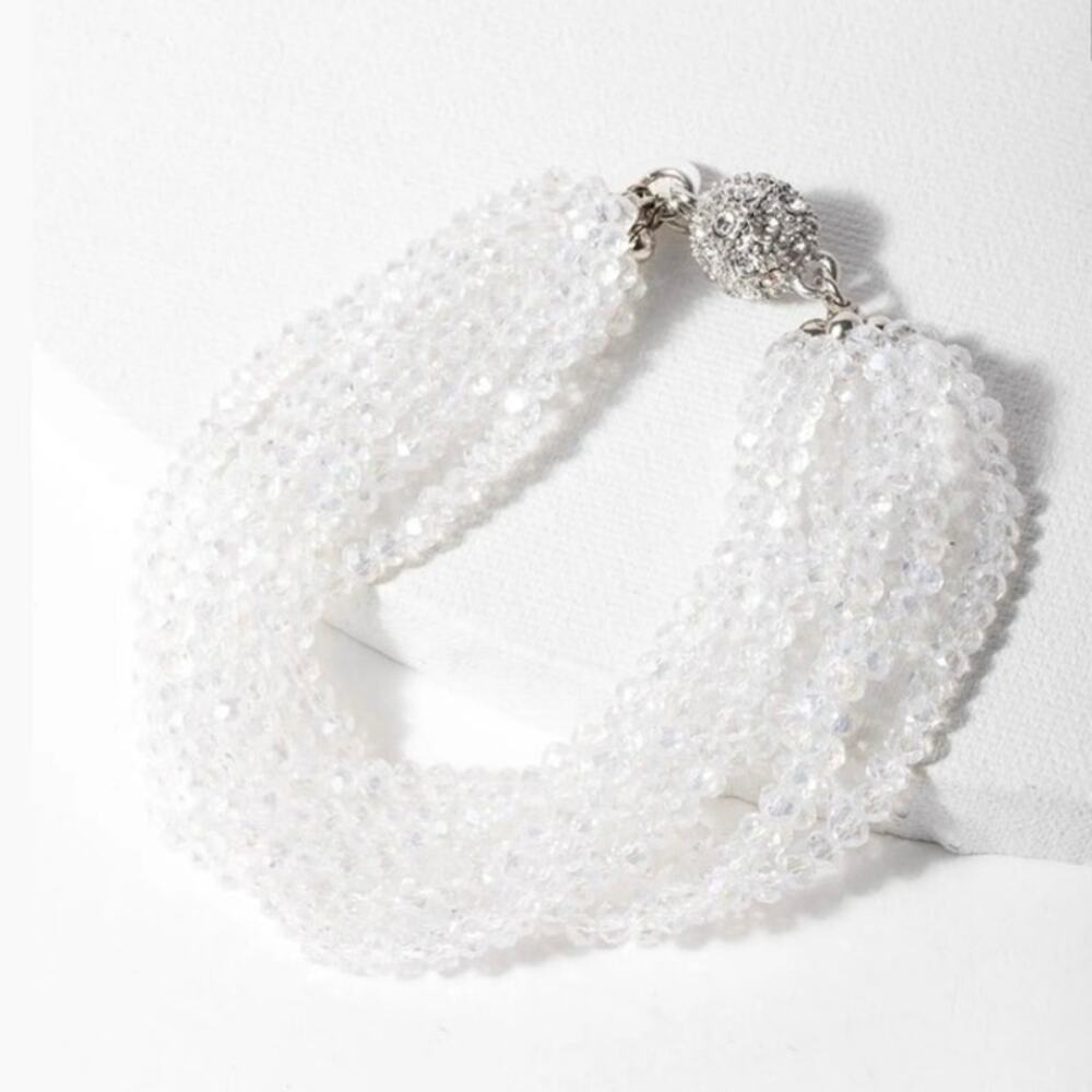 Saachi multi-strand white crystal bracelet with sparkling magnetic closure New